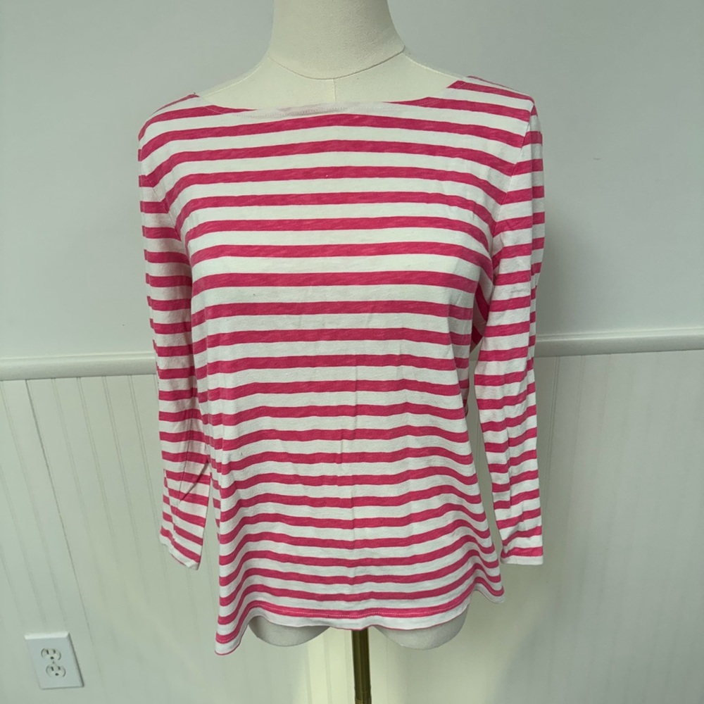 J. Crew Pink and White Stripe Boat neck long sleeve t shirt